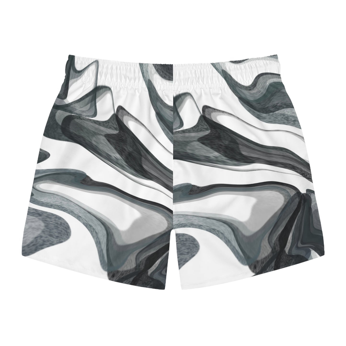 Marble Wave Swim Trunks — Grey Abstract AOP Beach Shorts