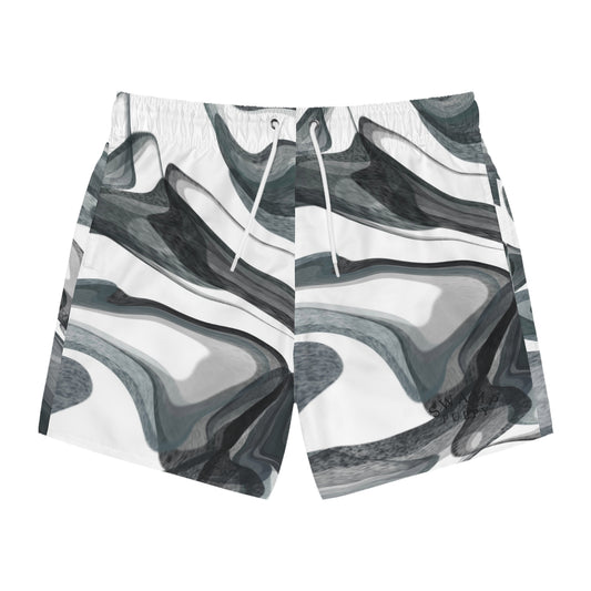 Marble Wave Swim Trunks — Grey Abstract AOP Beach Shorts