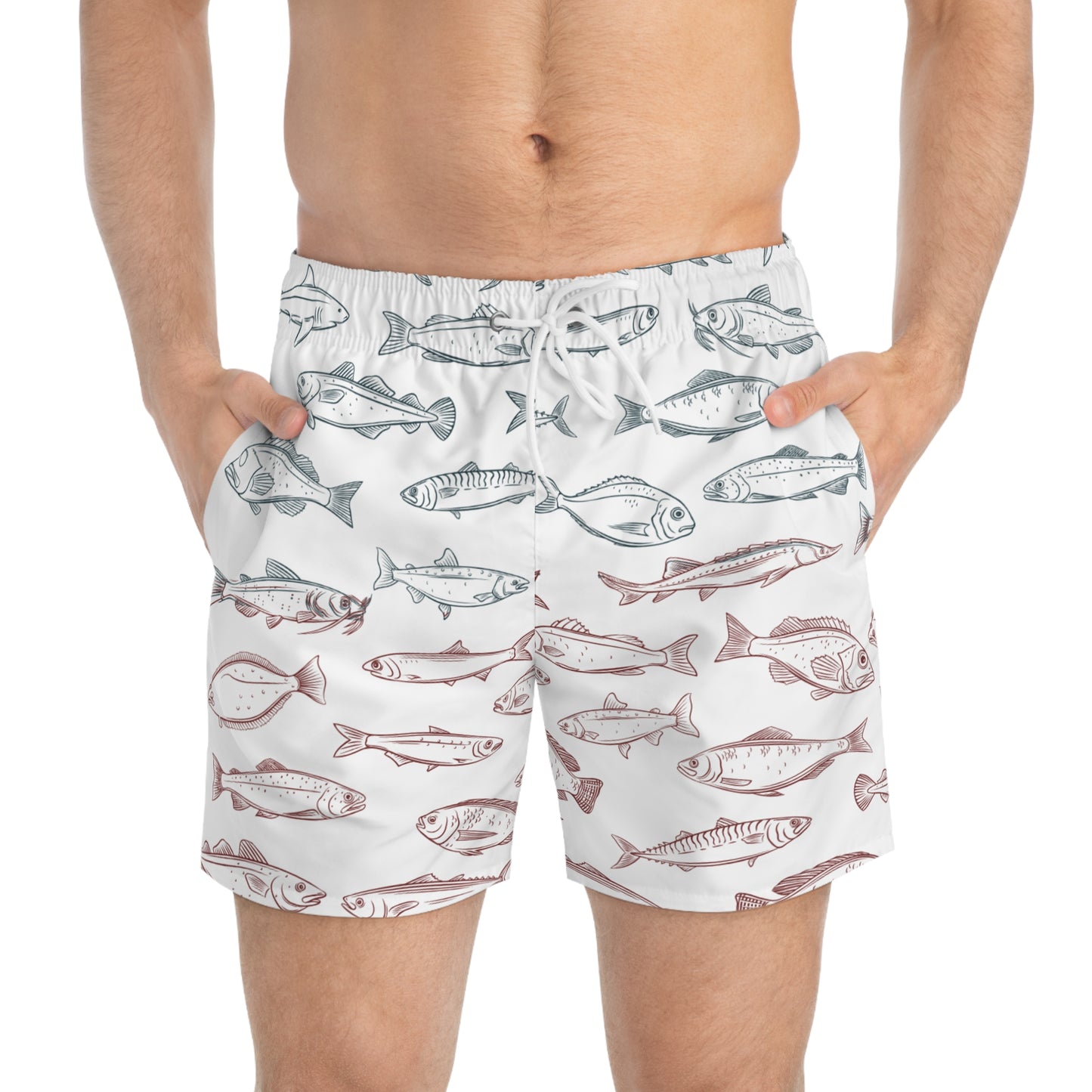 Fish Pattern Swim Trunks – Nautical Beach Boardshorts