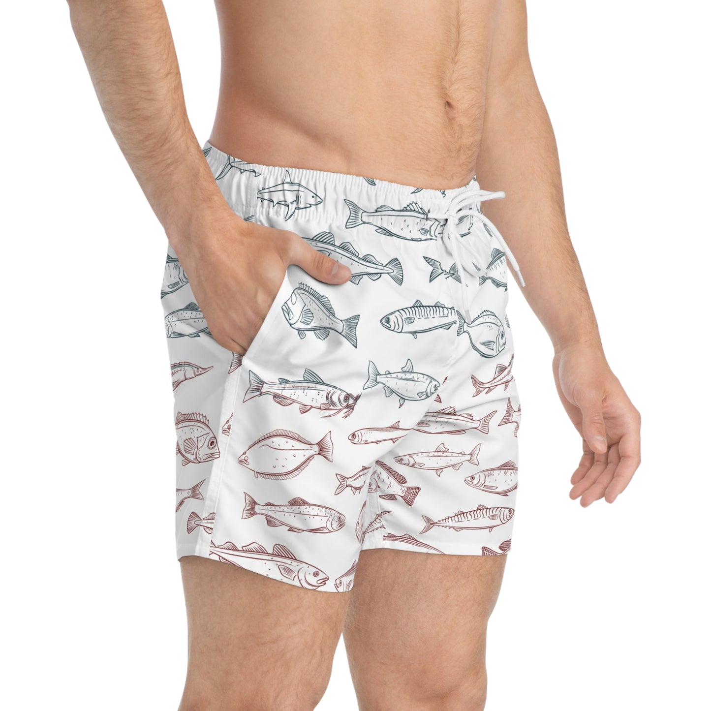 Fish Pattern Swim Trunks – Nautical Beach Boardshorts