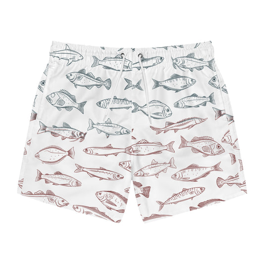 Fish Pattern Swim Trunks – Nautical Beach Boardshorts